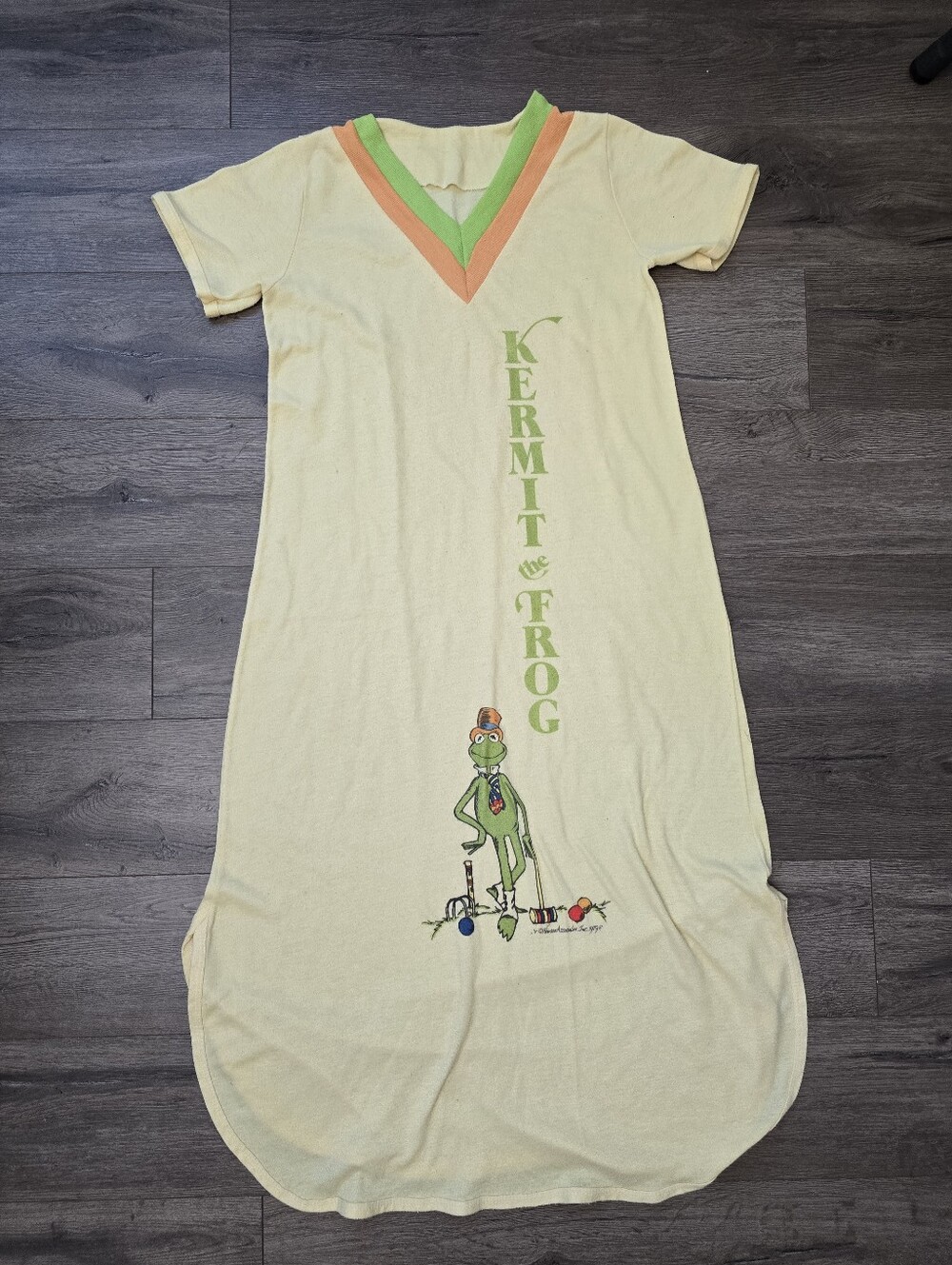 1980's Kermit The Frog Graphic Long Nightgown Loungewear Vintage Corky
